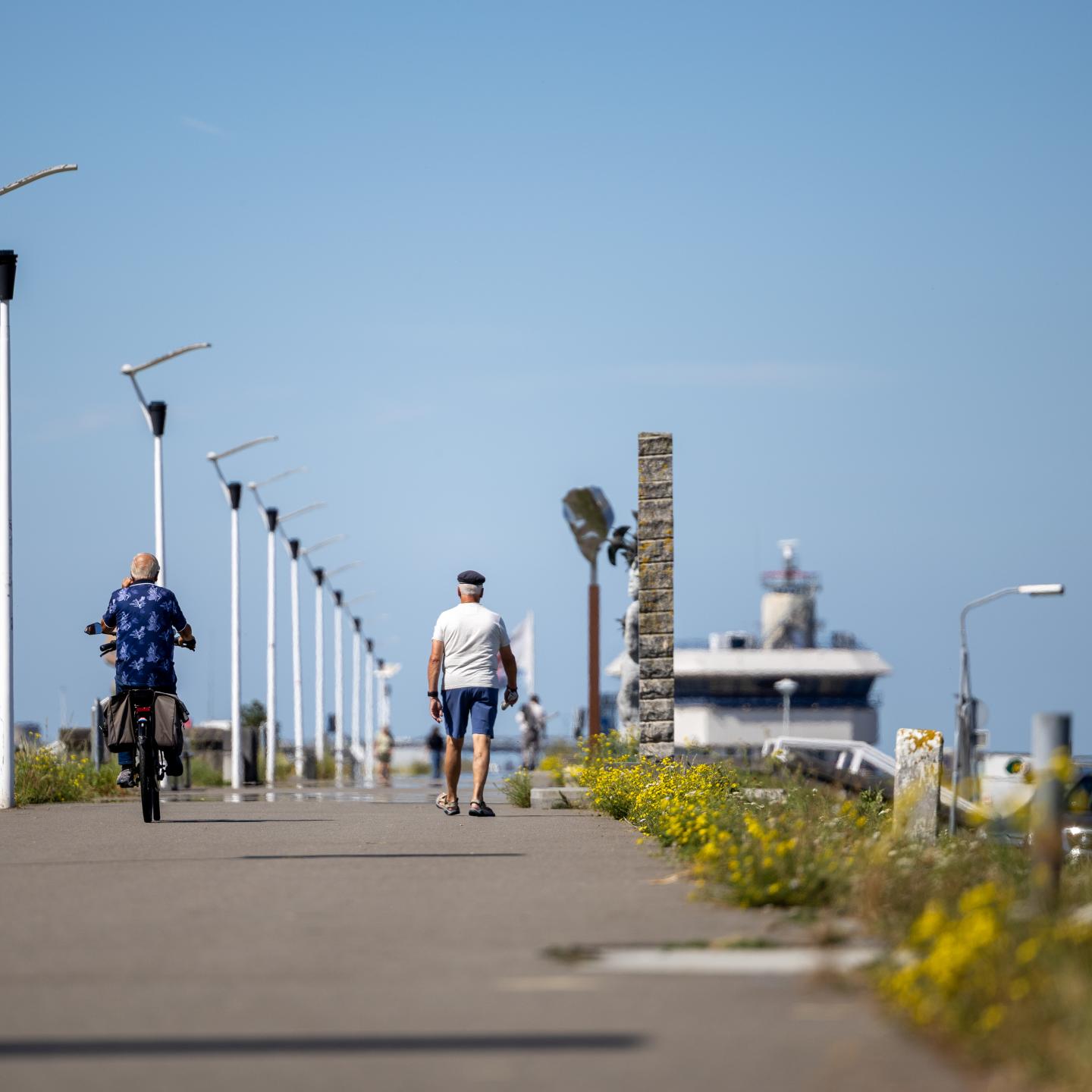 Mensen fietsen en wandelen op de Scheldeboulevard