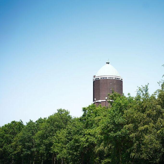 Watertoren van Axel stijgt uit boven hoge bomen